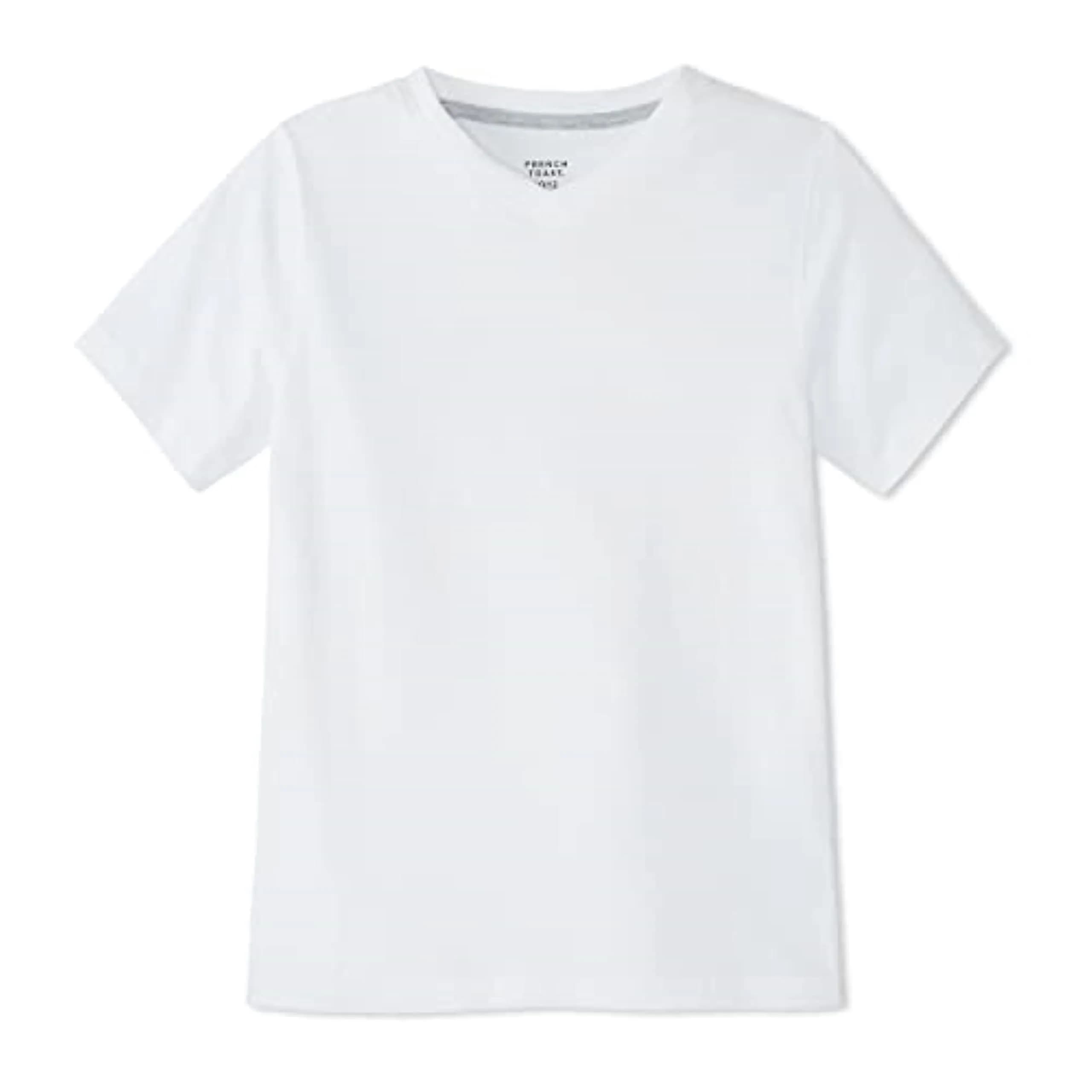 French Toast Boys' Short Sleeve V-Neck T-Shirt, Navy, 8 | Breathable Cotton for Active Boys — White / 14-16