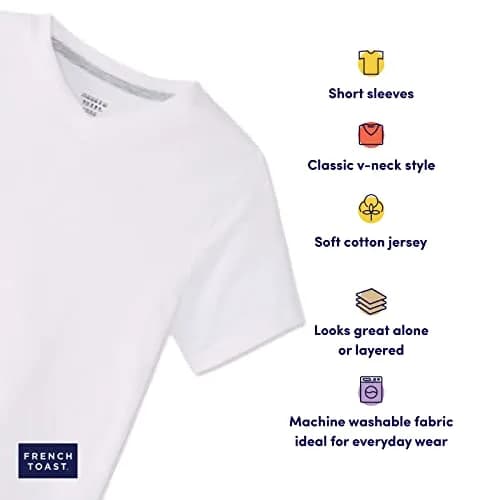 French Toast Boys' Short Sleeve V-Neck T-Shirt, White, 14-16 | Breathable Cotton for Active Boys thumbnail 3