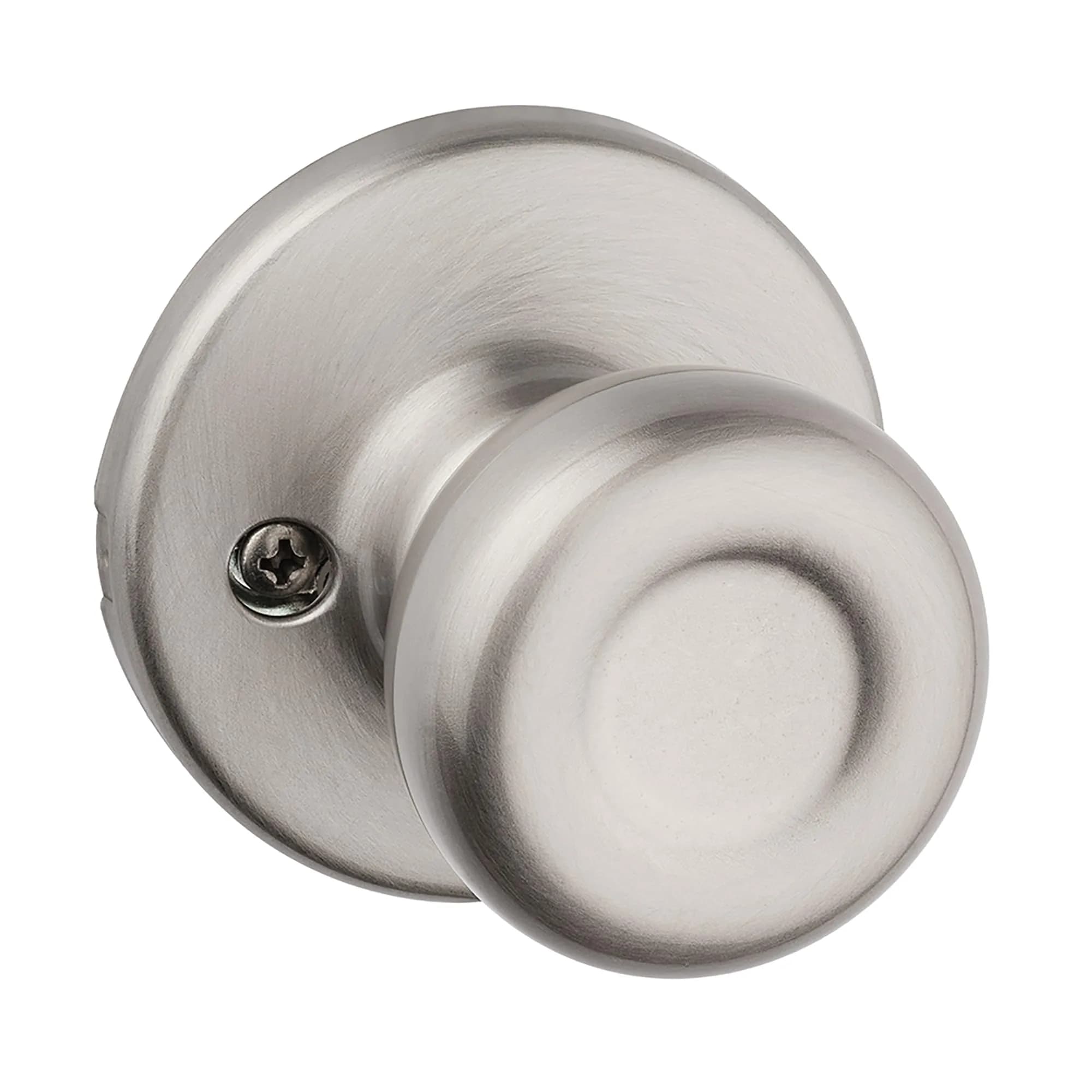 Kwikset Tylo Interior Privacy Door Knob, Satin Chrome | Classic Round Security Doorknob with Push Button Lock — Satin Nickel