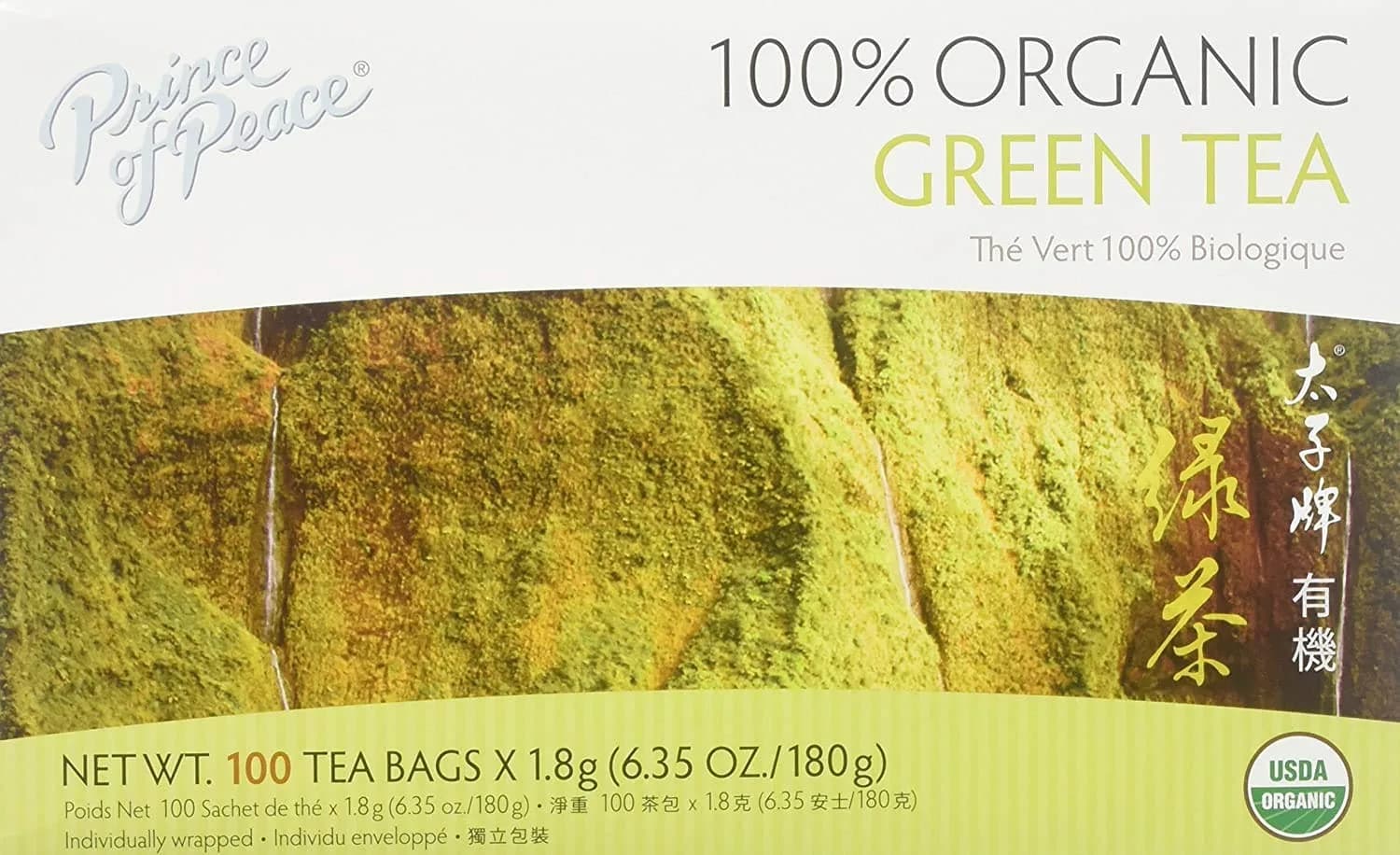 Prince Of Peace Organic Green Tea 100 Tea Bags | Unsweetened, Lower Caffeine, Organic & Herbal Benefits - main product image