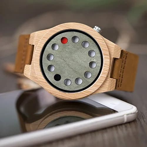 BOBO BIRD Men's Bamboo Wood Watch 45mm Analog Quartz with Genuine Leather Strap | Unique Design for Men thumbnail 3