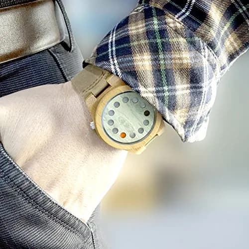 BOBO BIRD Men's Bamboo Wood Watch 45mm Analog Quartz with Genuine Leather Strap | Unique Design for Men thumbnail 4