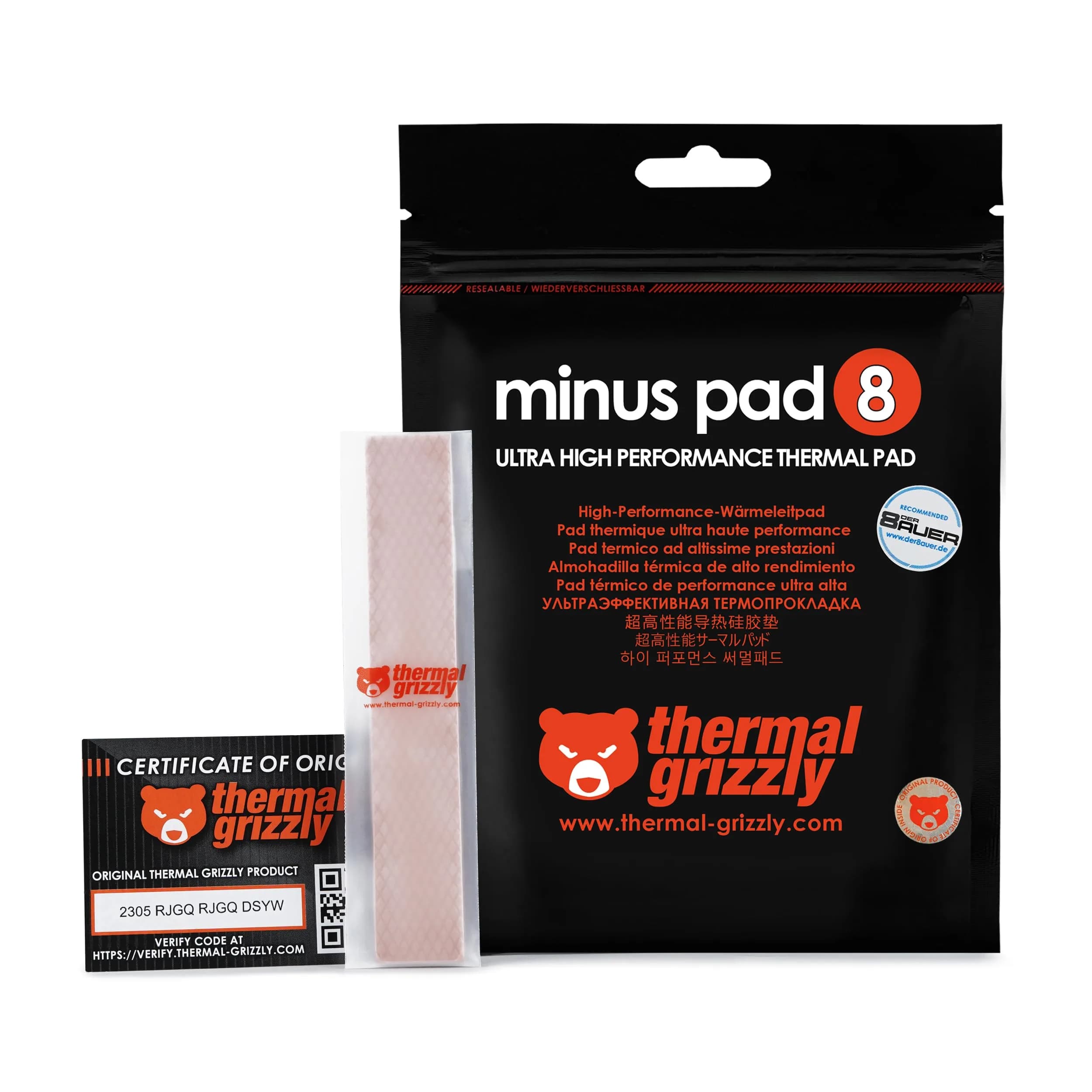 Thermal Grizzly Minus Pad 8 120x20x0.5mm 2-Pack | 8W/(m·K) Thermal Conductivity for GPUs and SSDs - main product image