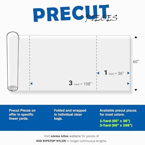 emma kites White Ripstop Nylon Fabric 40 Denier 1-Yard (155cm x 91cm) | Ultra-Light Water Resistant Tear Proof for Kites & Bags thumbnail 3