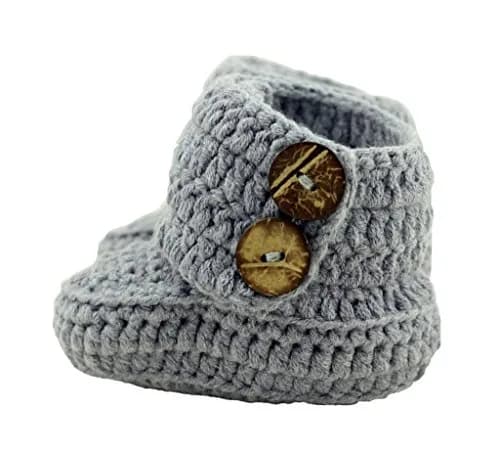 zefen Baby Booties Newborn Socks Handmade Shoes Deep Small Gray | Cotton Crochet thumbnail 1