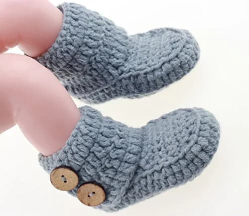zefen Baby Booties Newborn Socks Handmade Shoes Deep Small Gray | Cotton Crochet thumbnail 4