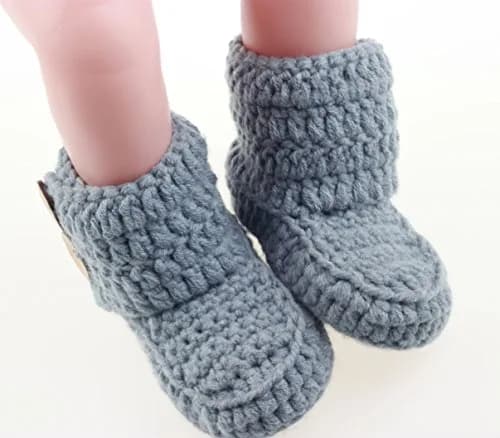 zefen Baby Booties Newborn Socks Handmade Shoes Deep Small Gray | Cotton Crochet thumbnail 3