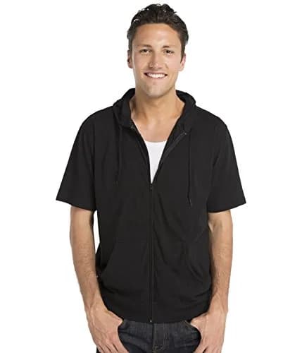 Cottonhood Unisex Short Sleeve Zip Hoodie 65% Cotton, Lightweight Jersey, Black | Slim Fit, Breathable, Casual Style thumbnail 1