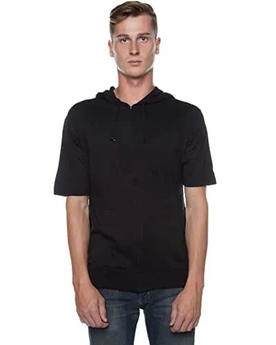 Cottonhood Unisex Short Sleeve Zip Hoodie 65% Cotton, Lightweight Jersey, Black | Slim Fit, Breathable, Casual Style thumbnail 2