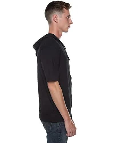 Cottonhood Unisex Short Sleeve Zip Hoodie 65% Cotton, Lightweight Jersey, Black | Slim Fit, Breathable, Casual Style thumbnail 3
