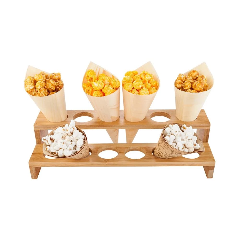 Restaurantware Multi Level Food Cone and Sushi Hand Roll Display Stand 13.5" | Eco-Friendly Bamboo
