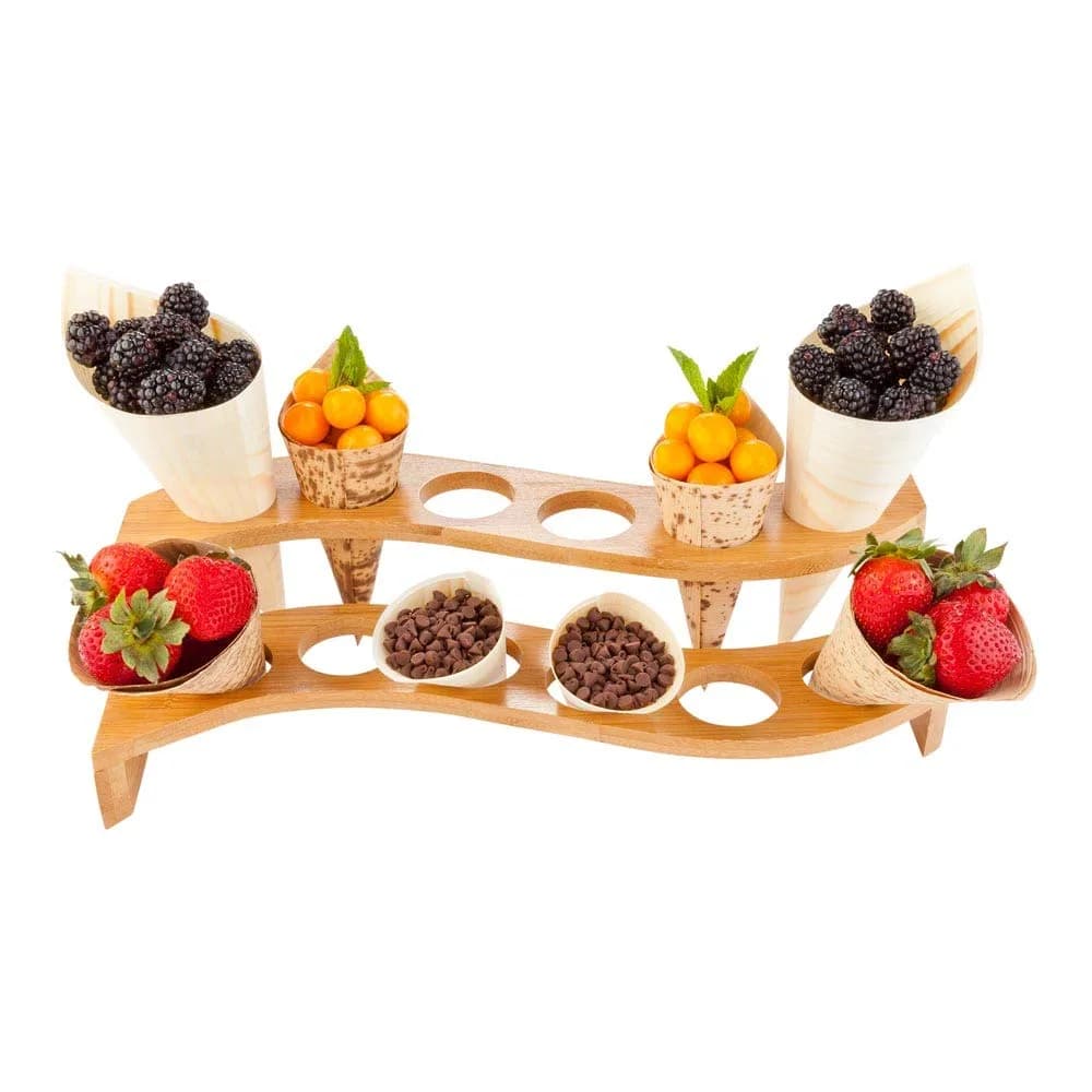 Restaurantware 12 Slot Curved Natural Bamboo Cone Stand, Multi-Level, 1 Ct | Rustic Food Display for Cones - main product image