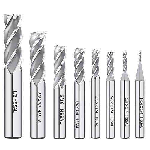 AUTOTOOLHOME 8PCS HSS 4-Flute End Mill Set CNC Milling Bits 1/16''-1/2'' | Durable High-Speed Steel thumbnail 1
