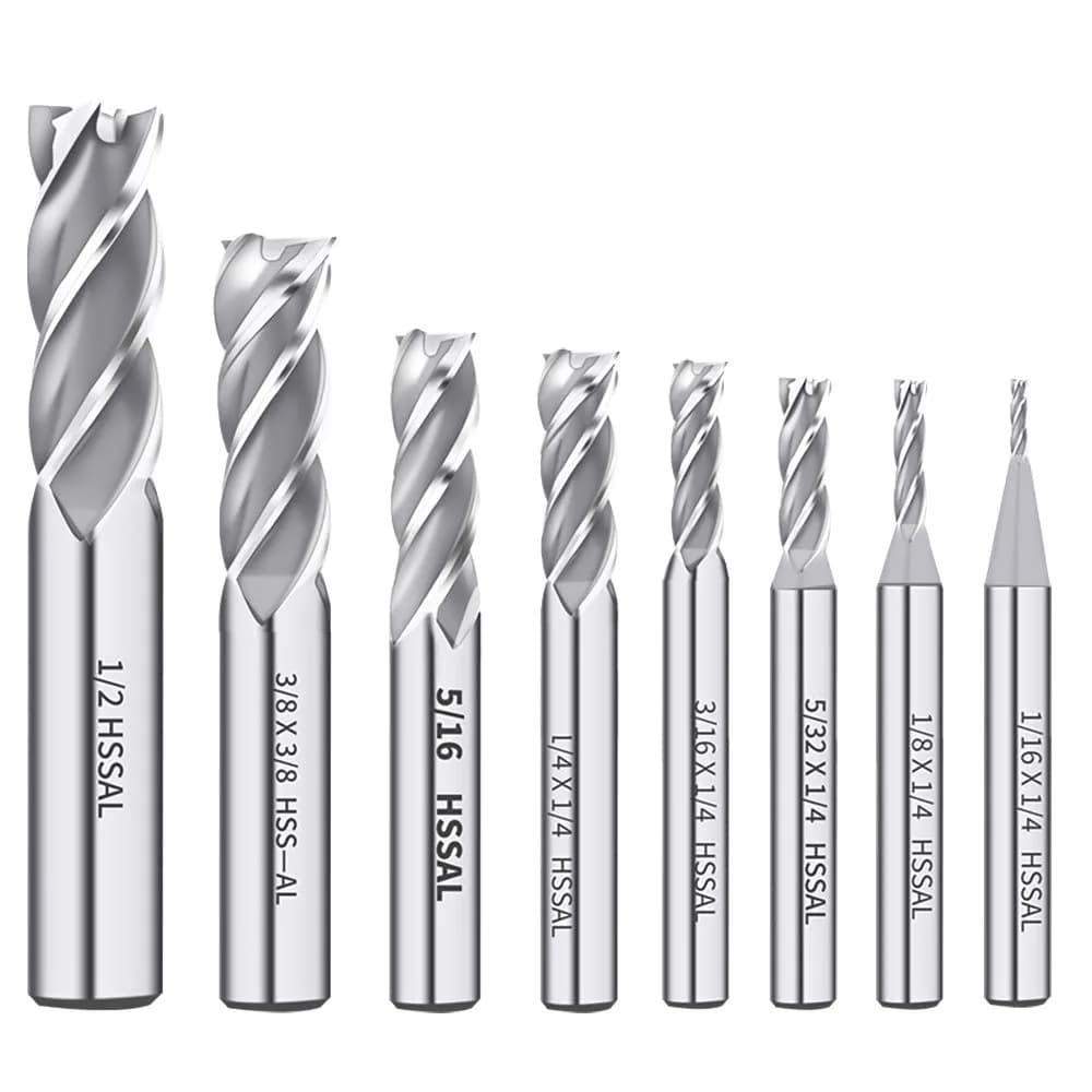 AUTOTOOLHOME 8PCS HSS 4-Flute End Mill Set CNC Milling Bits 1/16''-1/2'' | Durable High-Speed Steel - main product image