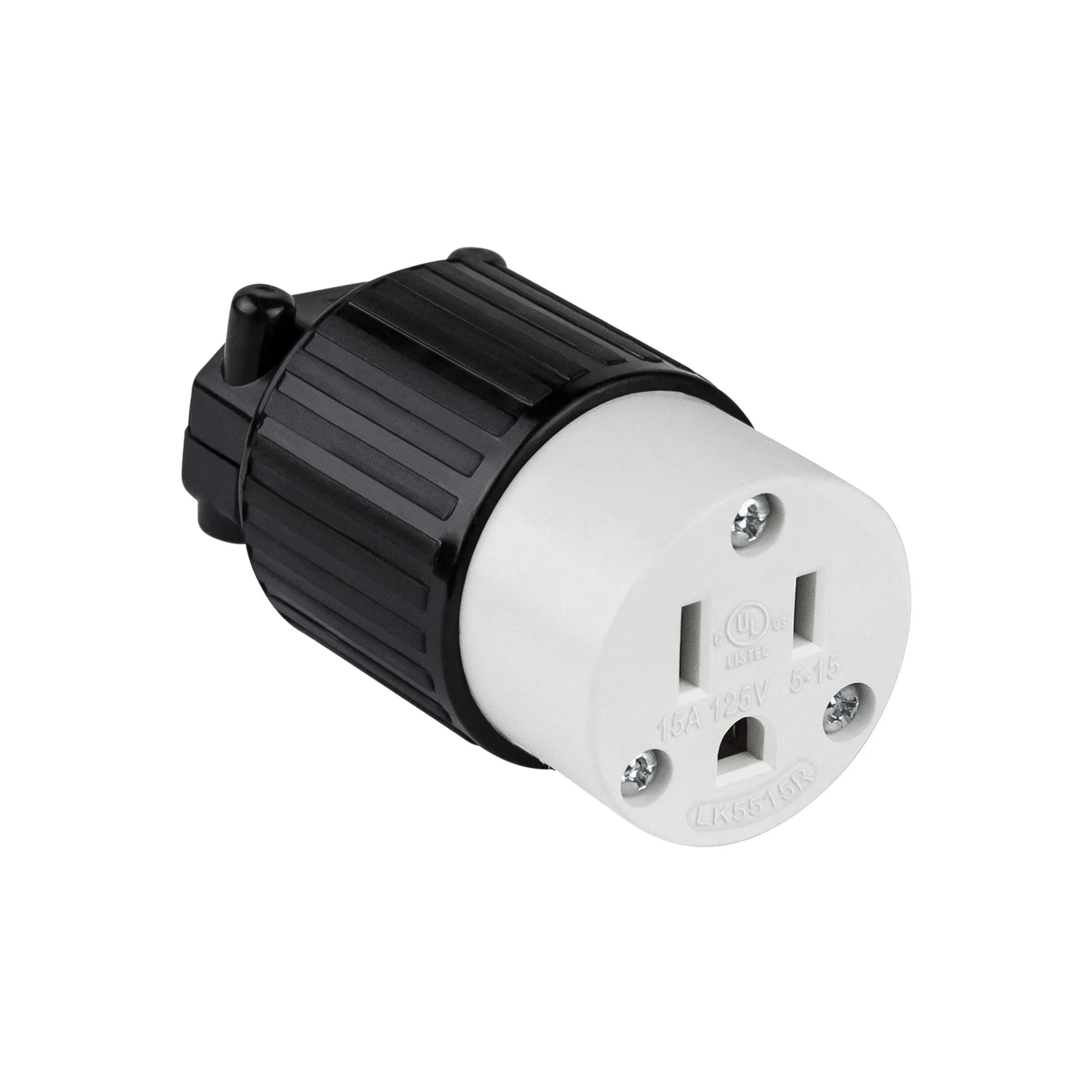 ENERLITES NEMA 5-15R Straight Blade Connector, Female Cord Ends, Black | Industrial Grade 15A 125V UL Listed