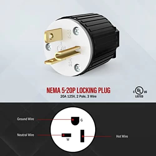 ENERLITES NEMA 5-20P Straight Blade Plug, Male Cord Ends, Black | 20A 125V Industrial Grade UL Listed thumbnail 2