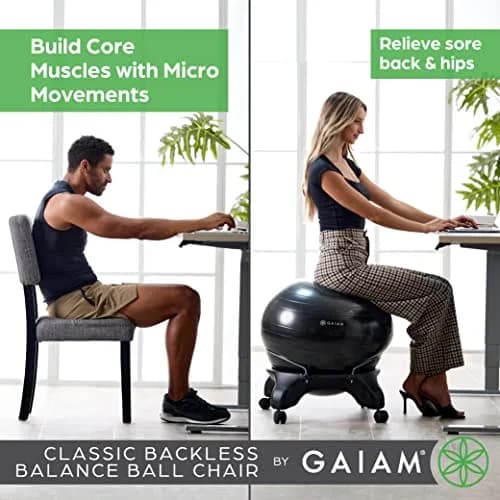 Gaiam Classic Backless Balance Ball Chair, Charcoal | 52cm (20.5 inch) | Active Seating for Office & Home thumbnail 5