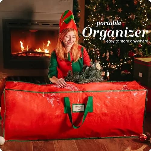 Handy Laundry Red Christmas Tree Storage Bag for 9 Foot Artificial Tree | Heavy Duty Waterproof Tarp with Reinforced Handles thumbnail 7