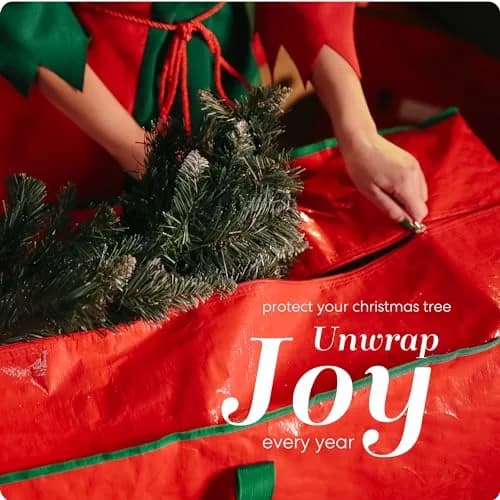 Handy Laundry Red Christmas Tree Storage Bag for 9 Foot Artificial Tree | Heavy Duty Waterproof Tarp with Reinforced Handles thumbnail 2