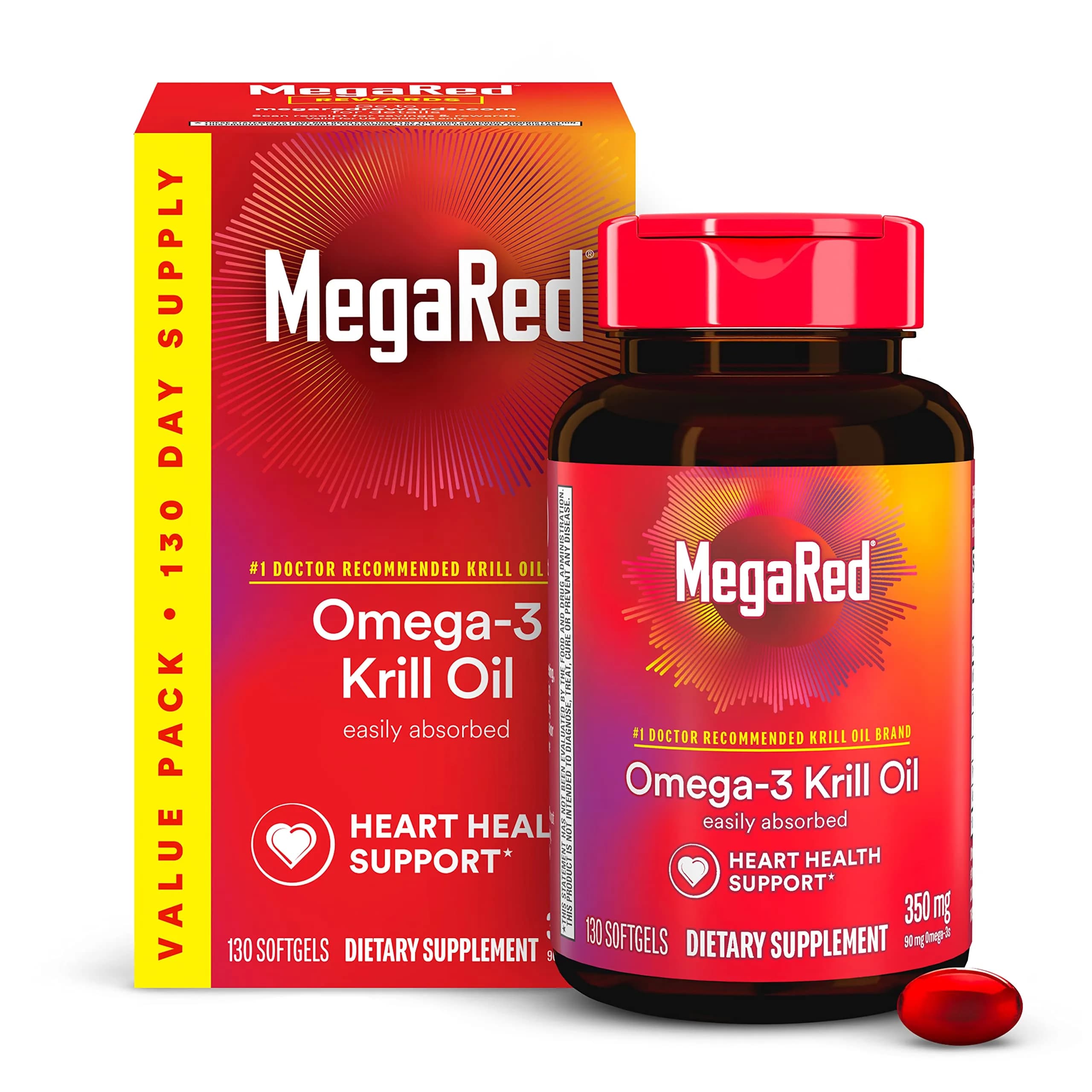 MegaRed Antarctic Krill Oil 1000mg Softgels (60 Count) — 350mg