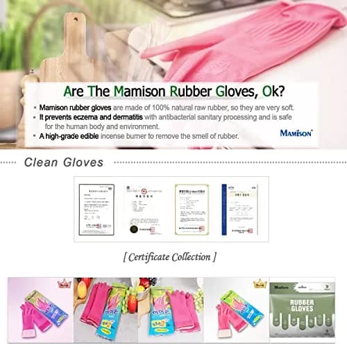 MAMISON Pink Protective Glove Medium | Waterproof Rubber Work & Lab Gloves (1 Pair) thumbnail 4