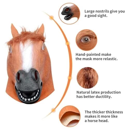 CreepyParty Horse Head Mask for Adults, Natural Latex Costume Mask 24.5 cm (9.65 in) | Funny Farm Animal Look thumbnail 3
