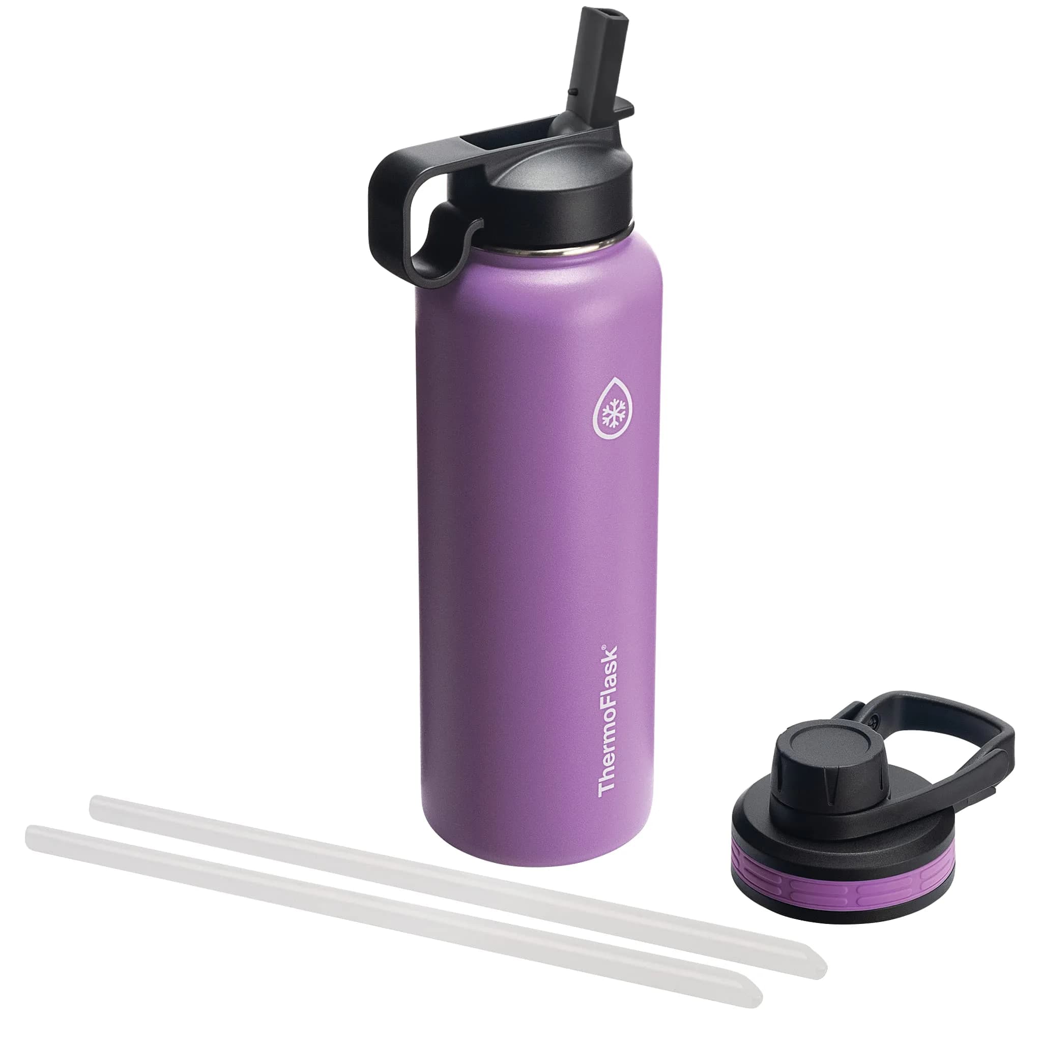 ThermoFlask 40 oz Water Bottle | 1180ml (40 fl oz) Insulated Stainless Steel with Chug & Straw Lids | Keeps Drinks Cold 24 hr, Hot 12 hr — Plum