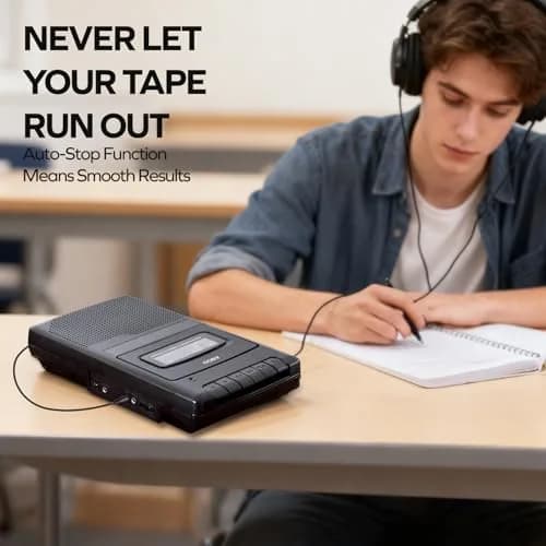 Coby CVR-22 Cassette Tape Player and Recorder, Built-in Mic, Battery or AC, Black | Record & Playback Versatility thumbnail 8