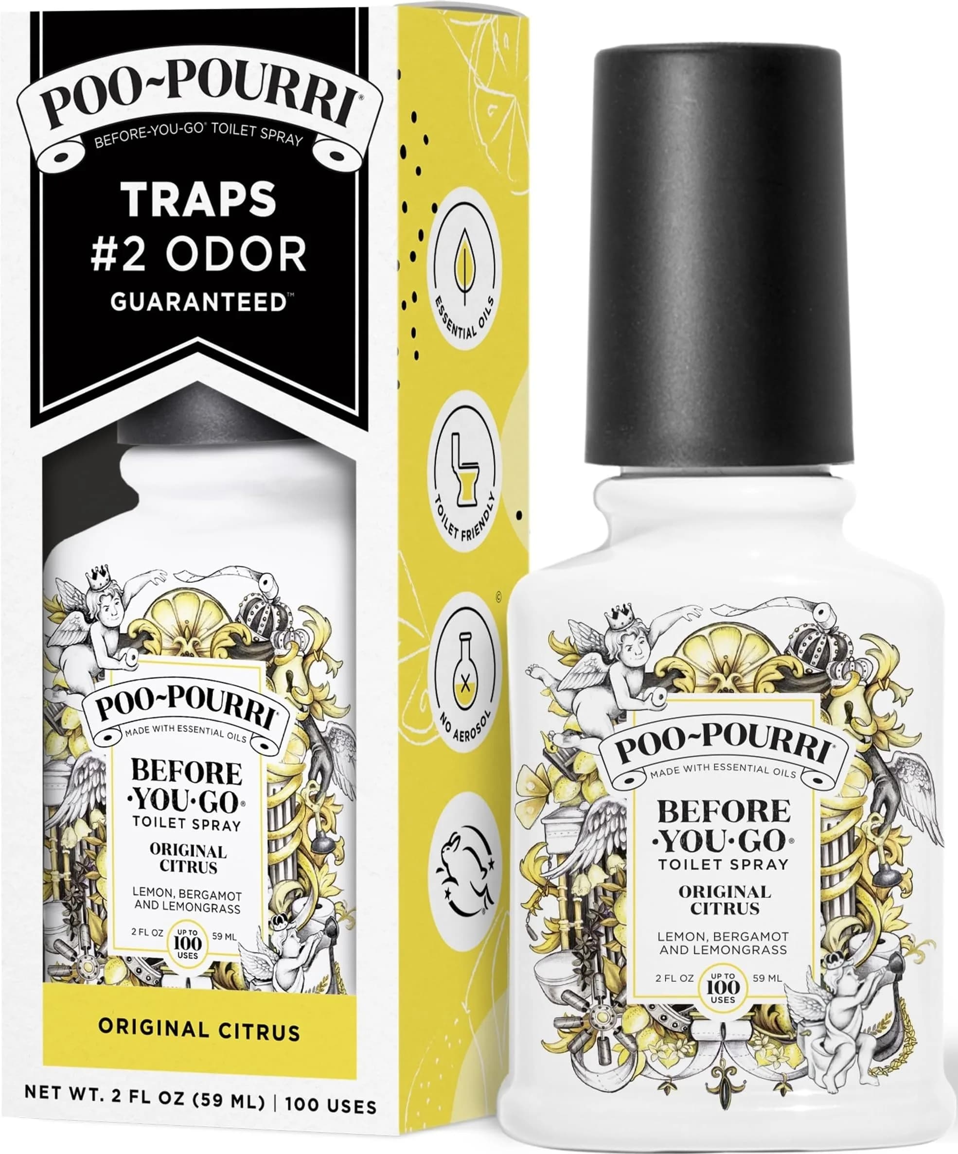 Poo-Pourri Before-You-Go Toilet Spray Original Citrus 10ml (0.34 Fl Oz) | Prevents Bathroom Odors — 2 Fl Oz