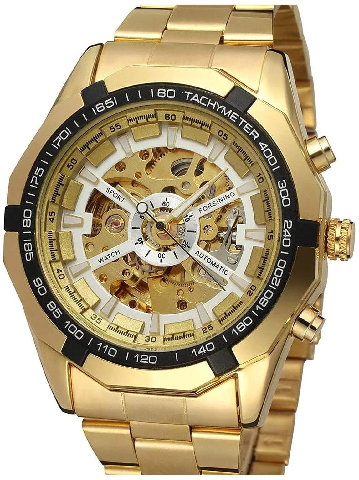 FANMIS Skeleton Automatic Watch for Men | 45mm Gold Stainless Steel — A Gold