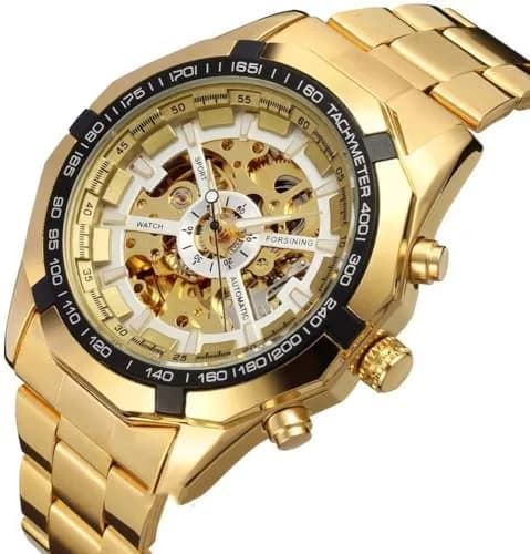 FANMIS Skeleton Automatic Watch for Men | 45mm Gold Stainless Steel thumbnail 2