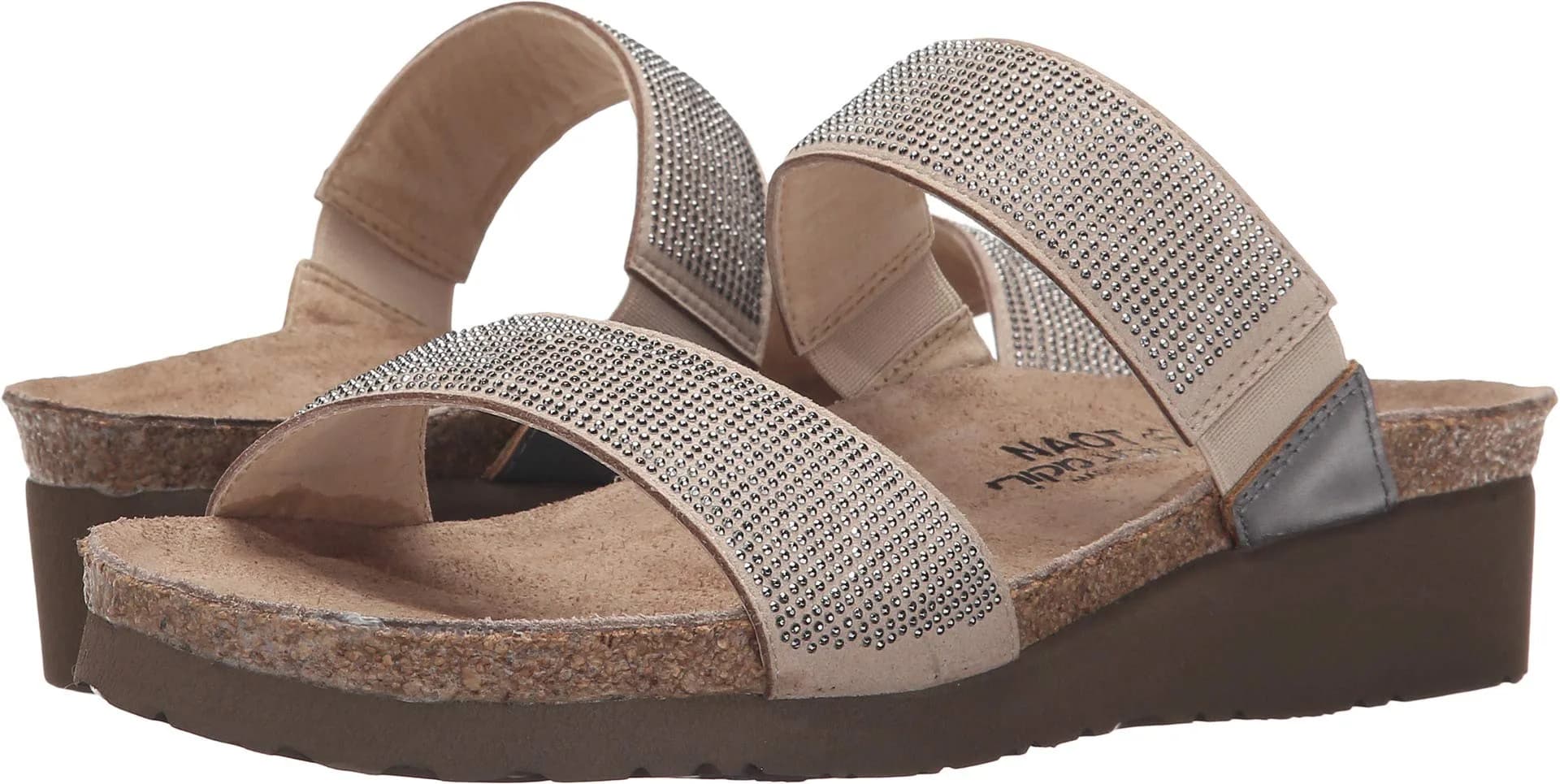 NAOT Bianca Beige W/Silver Rivets/Mirror Lthr Sandal 11 M US | Feminine Slip-On Wedge - main product image