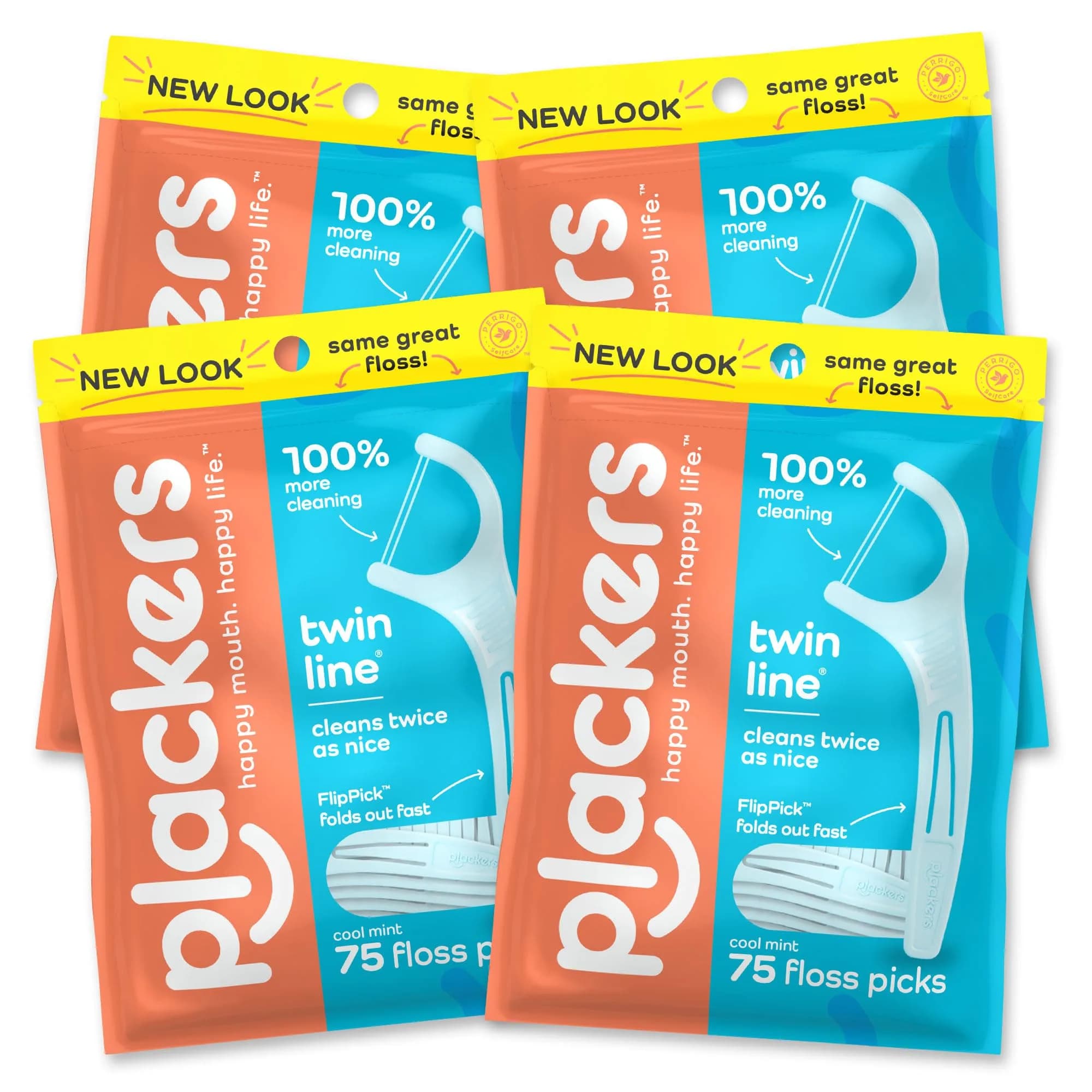 Plackers Twin Line Floss Picks, Intense Mint, 300 Count | Double Floss Surface, PTFE-Free, FlipPick & QuickFix Grip for Fresh Breath — Dental Flossers