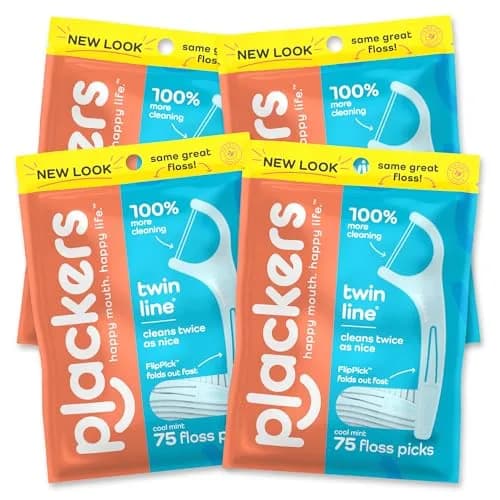 Plackers Twin Line Floss Picks, Cool Mint, 75 Count | Double-Strength Dental Floss for Easy Cleaning thumbnail 1