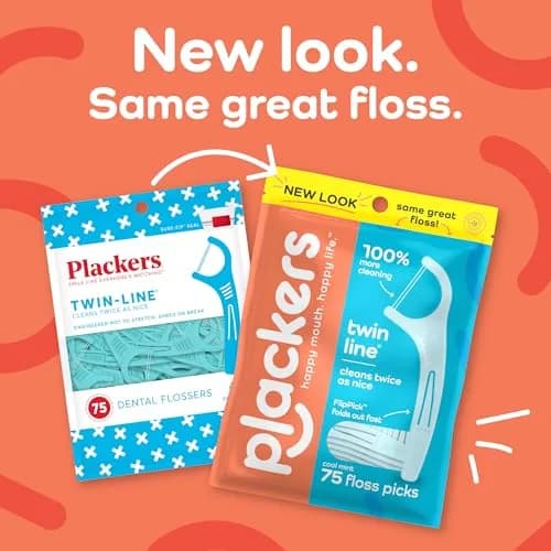 Plackers Twin Line Floss Picks, Cool Mint, 75 Count | Double-Strength Dental Floss for Easy Cleaning thumbnail 2