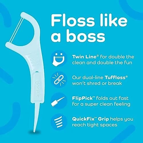 Plackers Twin Line Floss Picks, Cool Mint, 75 Count | Double-Strength Dental Floss for Easy Cleaning thumbnail 3