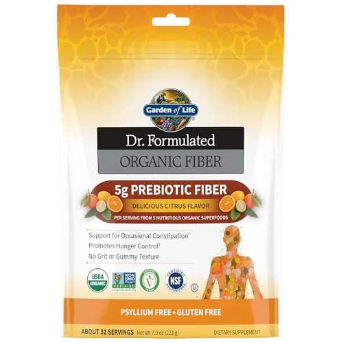 Garden of Life Dr. Formulated Organic Fiber Powder Citrus 7.9oz (224g) | USDA Organic Prebiotic Superfood Fiber Supplement thumbnail 1