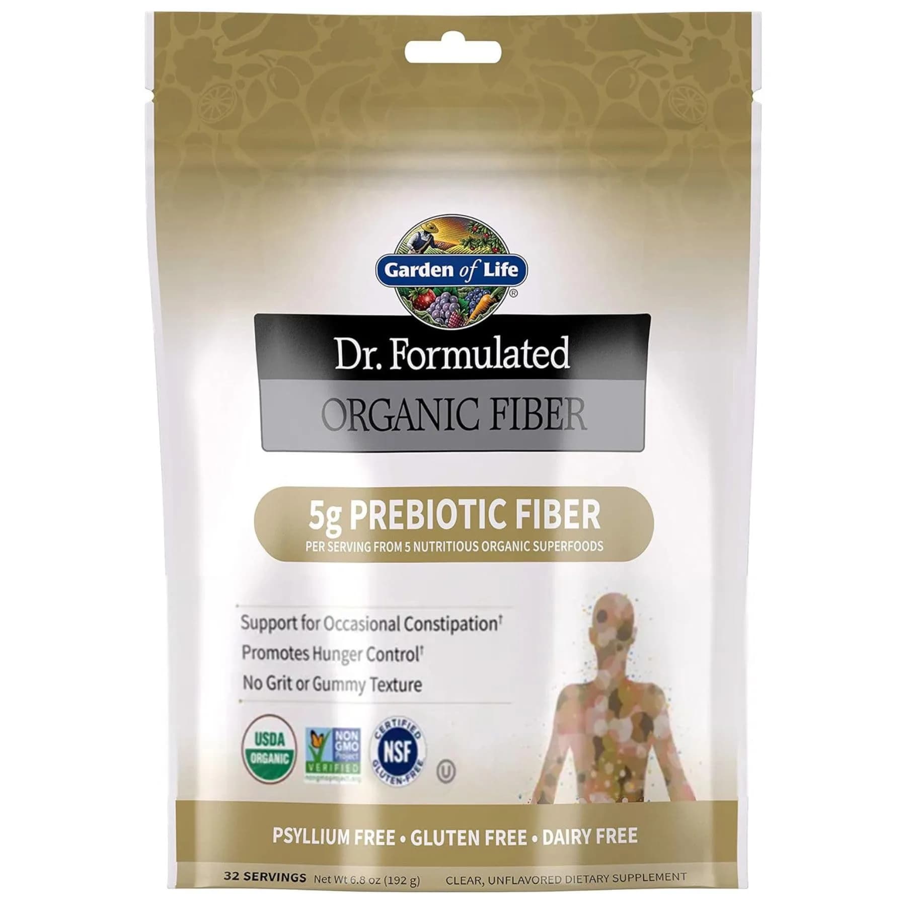 Garden of Life Dr. Formulated Organic Fiber Powder Unflavored 193g (6.8 oz) | USDA Organic Prebiotic Fiber Supplement — 6.8 Ounce