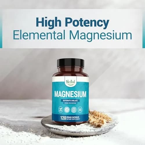 Nested Naturals Magnesium Glycinate Chelate - 200mg Chelated Magnesium Supplement for Muscle Cramps, Relaxation, & Sleep Support - 120 Vegan Capsules thumbnail 5