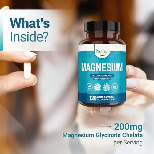 Nested Naturals Magnesium Glycinate Chelate - 200mg Chelated Magnesium Supplement for Muscle Cramps, Relaxation, & Sleep Support - 120 Vegan Capsules thumbnail 4