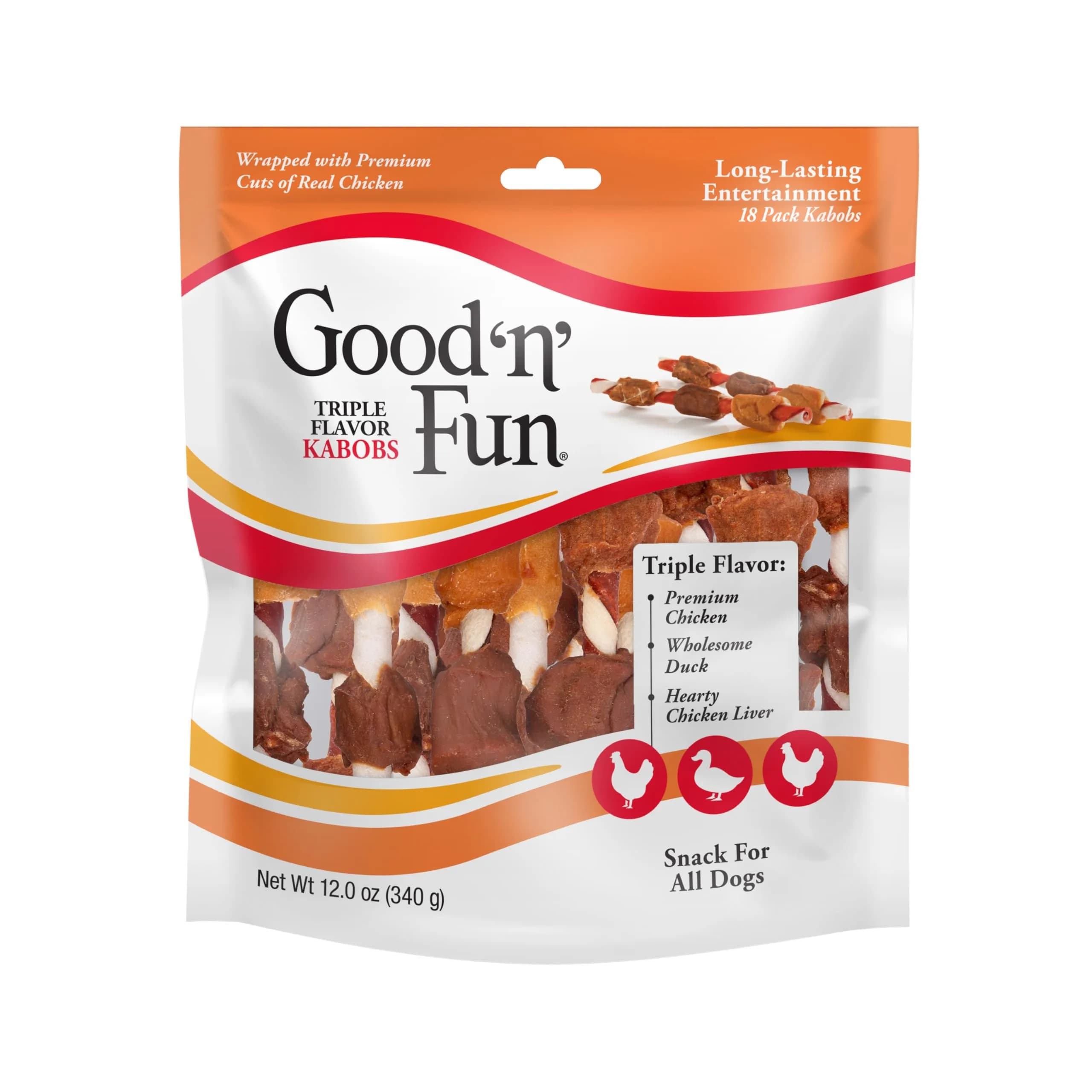 GOOD 'N' FUN Triple Flavor Kabobs Long-Lasting Dog Treat 680g (24 oz) | Protein-Rich Chew for All Dog Sizes — 12 Ounce