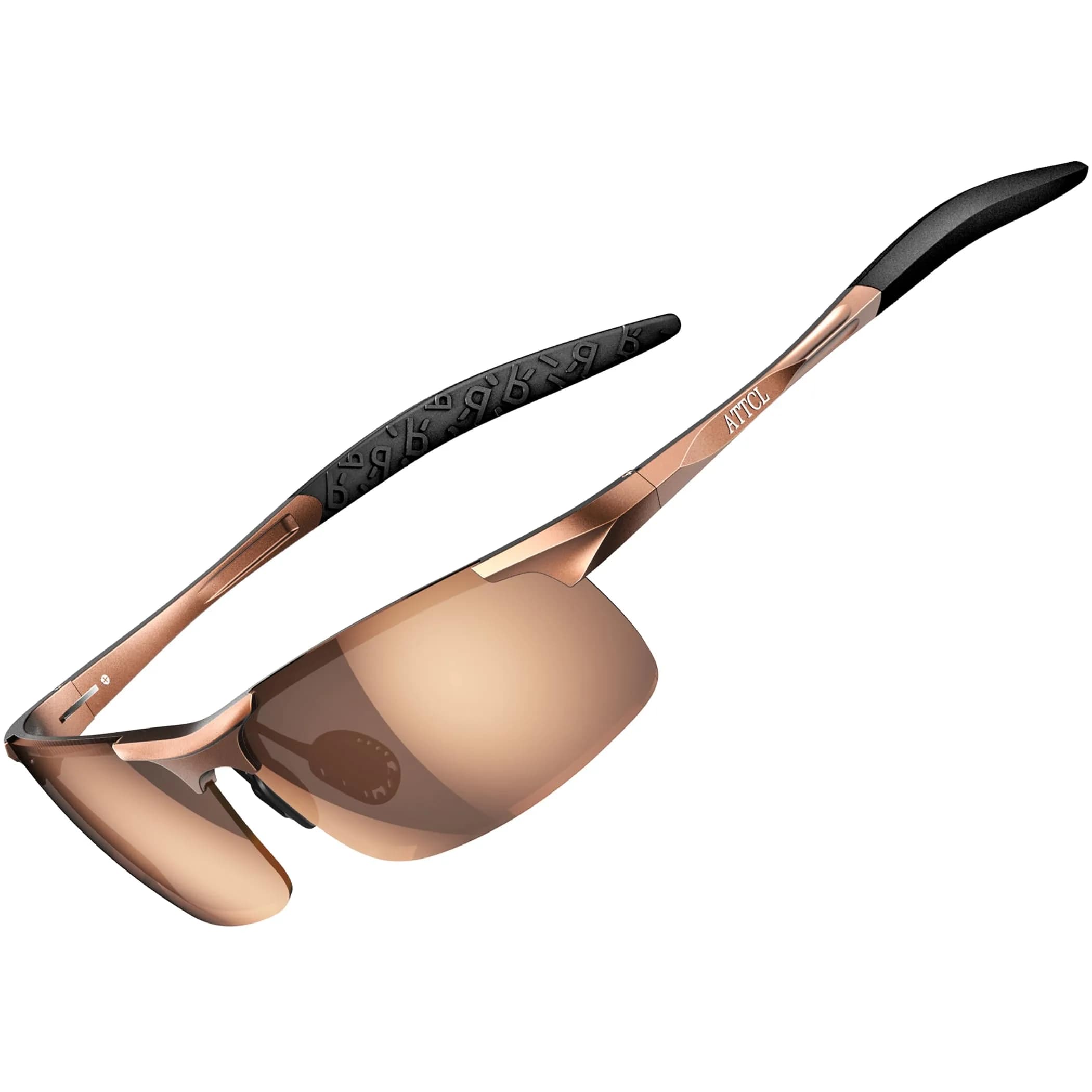 ATTCL Polarized Sunglasses for Men | UV Protection Anti-Glare Wrap Around Lightweight Metal Sun Glasses (Brown)
