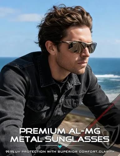 ATTCL Polarized Sunglasses for Men | UV Protection Anti-Glare Wrap Around Lightweight Metal Sun Glasses (Brown) thumbnail 2