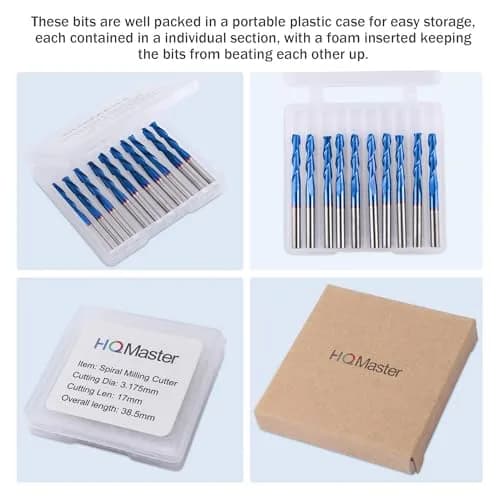 HQMaster 1/8" Shank CNC Router Bits 2 Flute Upcut CNC Bit End Mill 10pcs | Solid Carbide Spiral Bits for Woodworking thumbnail 4