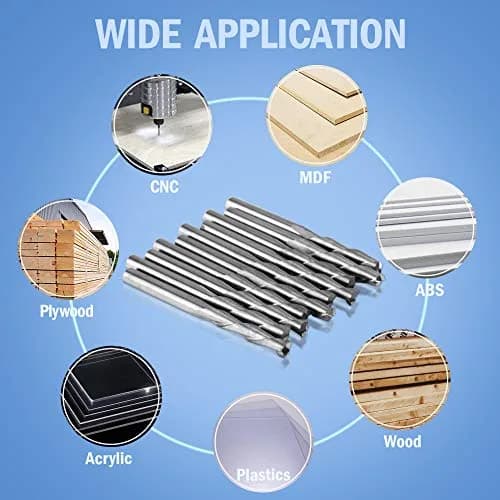 HQMaster 1/8" Shank CNC Router Bits 2 Flute Upcut CNC Bit End Mill 10pcs | Solid Carbide Spiral Bits for Woodworking thumbnail 5