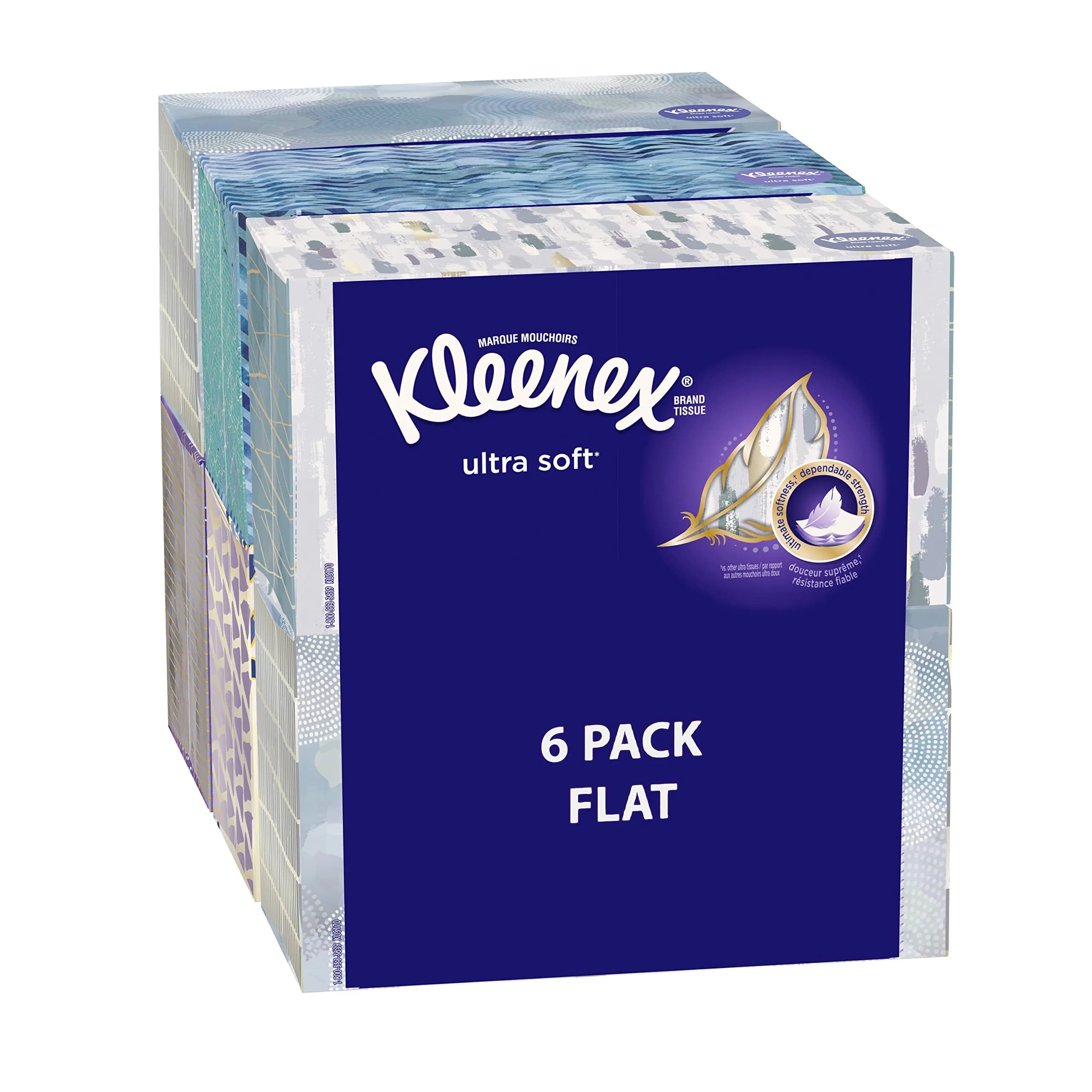 Kleenex Ultra Soft Facial Tissues Cube Box 60 Tissues (3-Ply) | Hypoallergenic & Lotion-Free for Sensitive Skin — 6-Pack