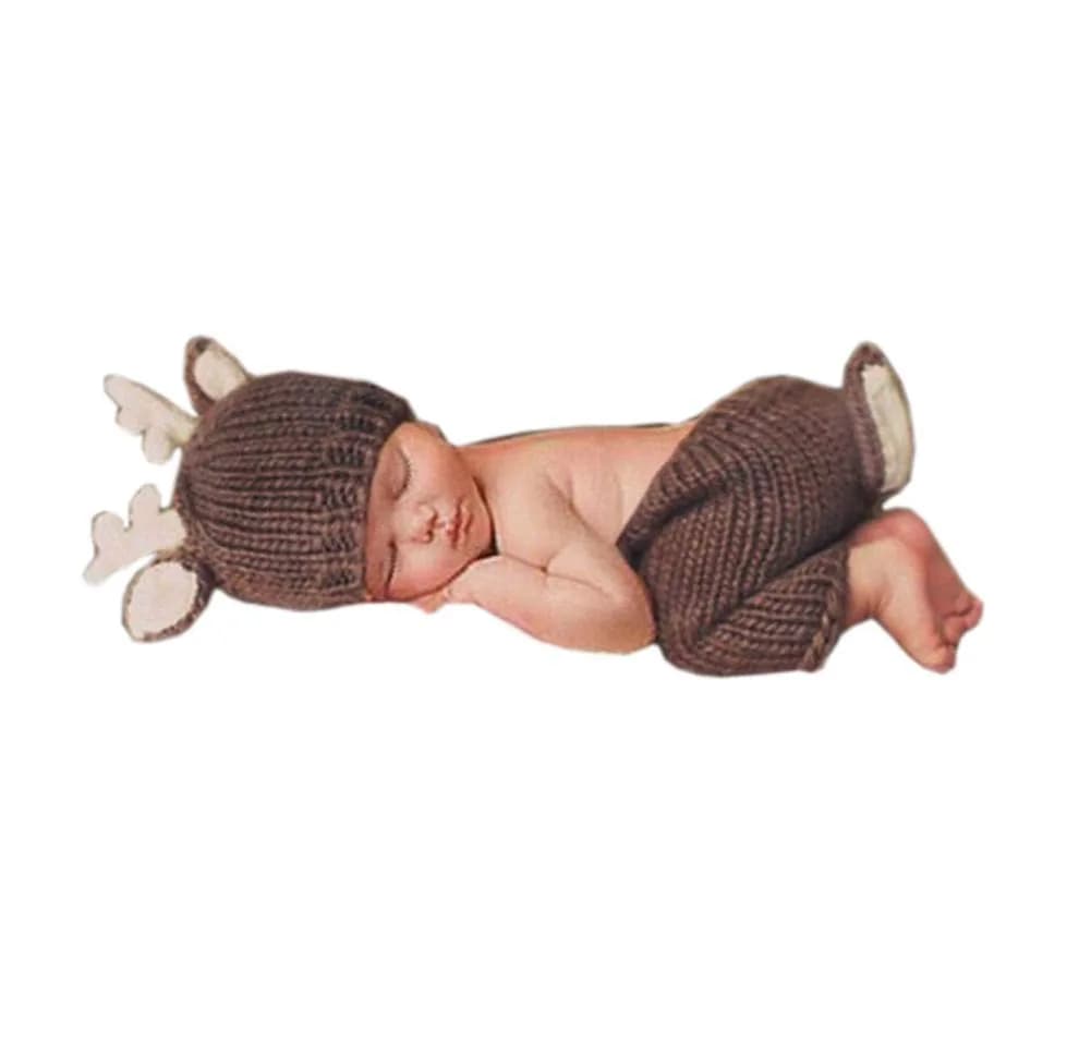Pinbo Newborn Baby Photography Prop Crochet Knitted Deer Hat Pants | Handmade Baby Photo Set for 0-1 Months - main product image