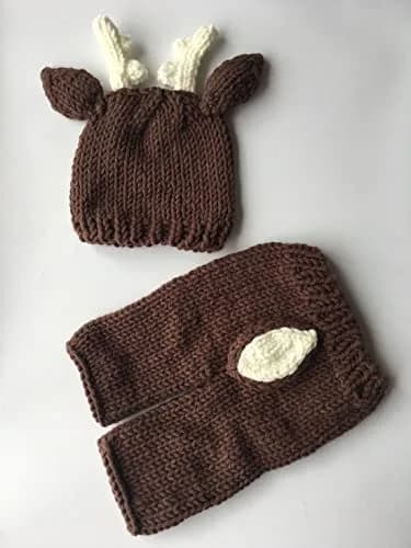 Pinbo Newborn Baby Photography Prop Crochet Knitted Deer Hat Pants | Handmade Baby Photo Set for 0-1 Months thumbnail 4