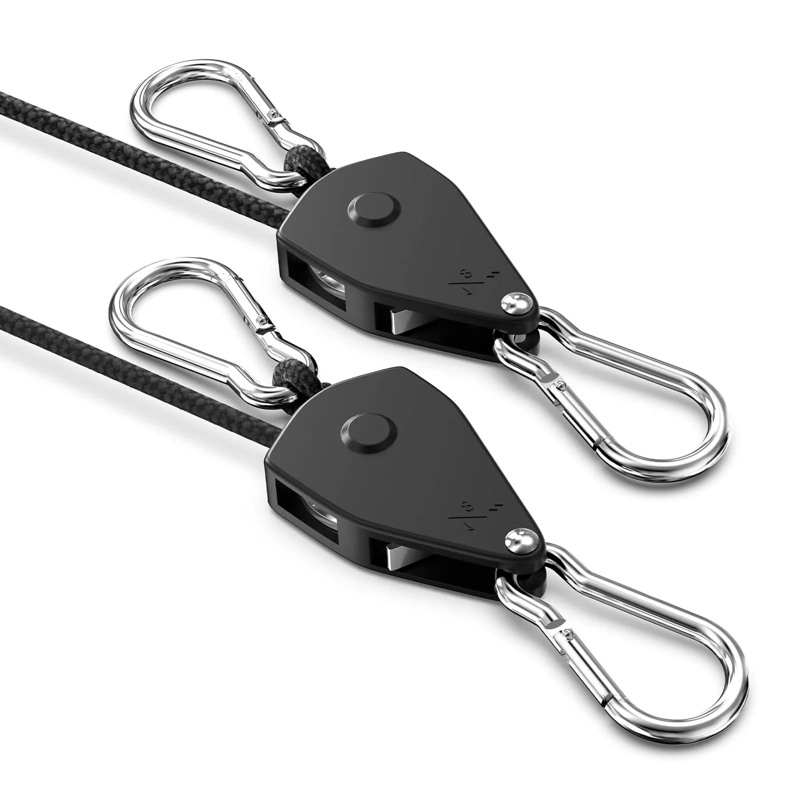 VIPARSPECTRA 1/4" Heavy Duty Ratchet Tie Down Straps, 12FT Rope Hangers (4-Pack, Black) | 150 lbs WLL Per Ratchet — 1/8"