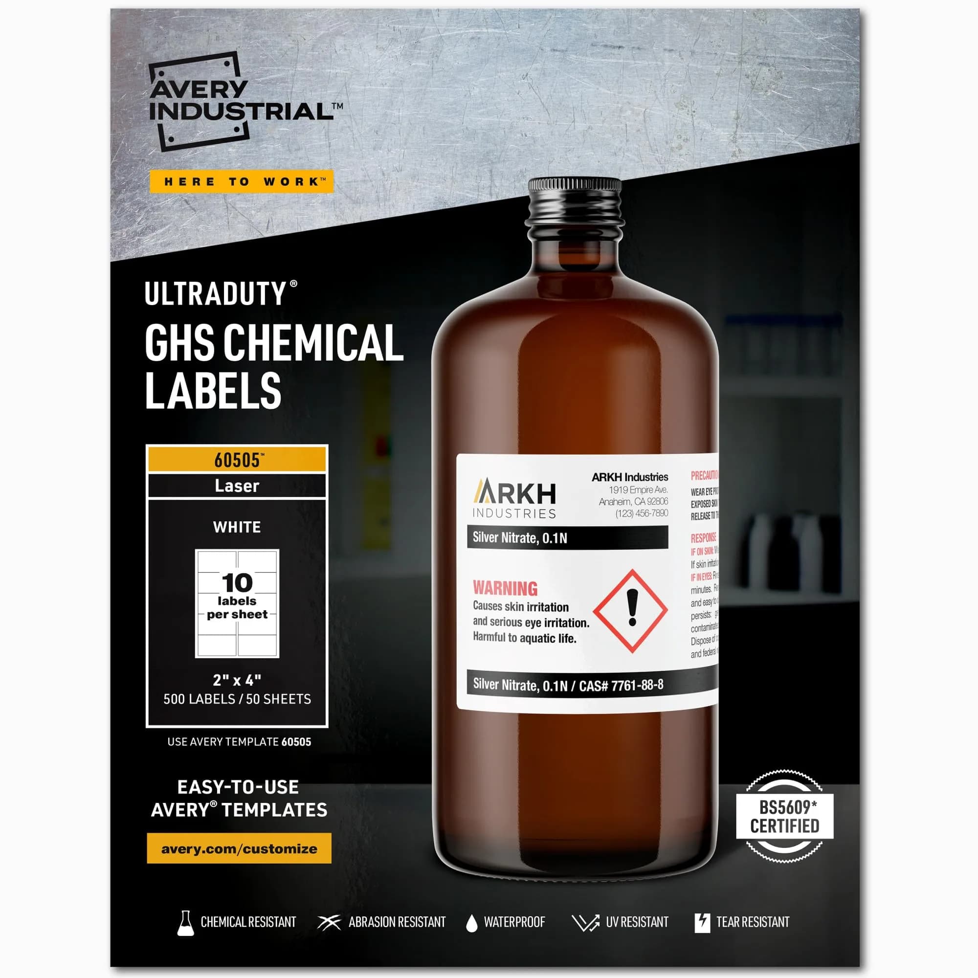 Avery UltraDuty GHS Chemical Labels, Waterproof, UV Resistant, 2" x 4", 500 Pack | Compliant Hazard Warning Labels for Industrial Use